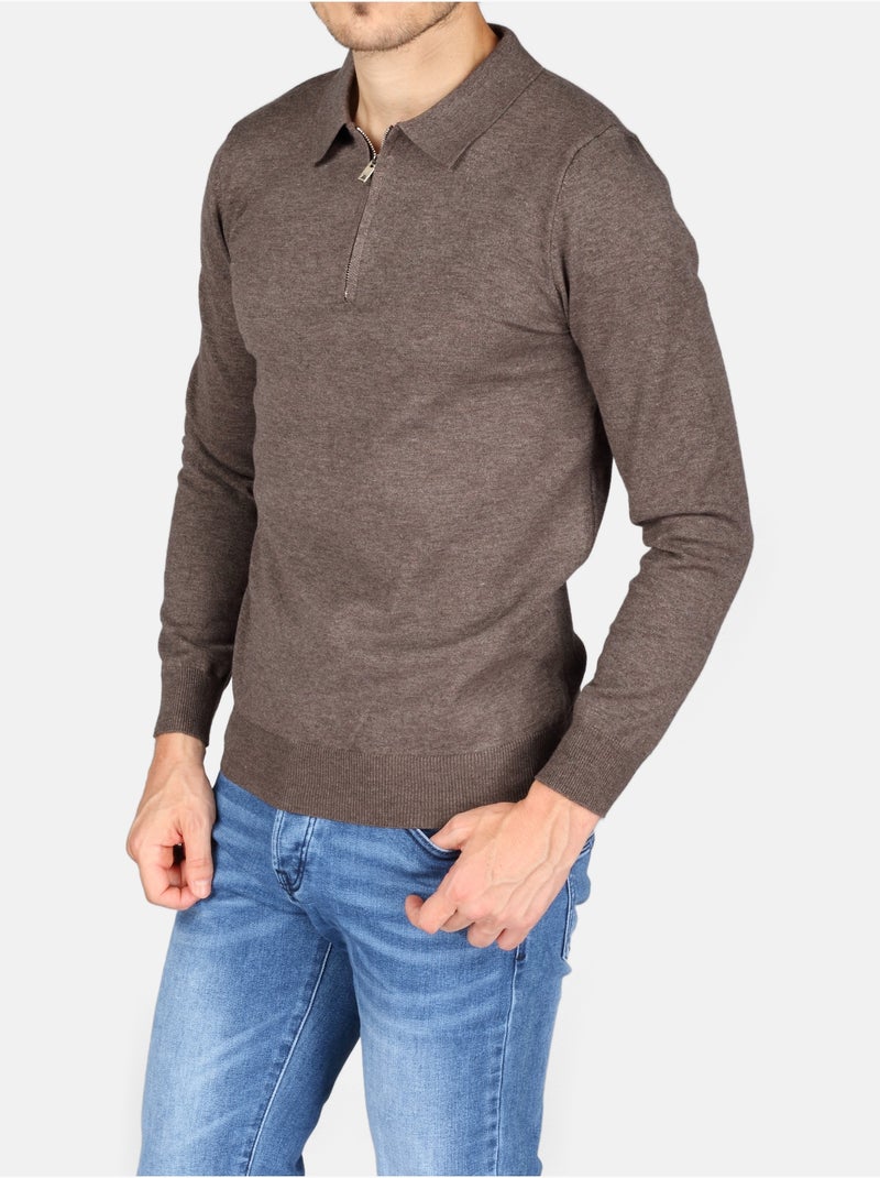Elegante trui met polokraag en ritssluiting - Kenzarro Bruin - Kiabi