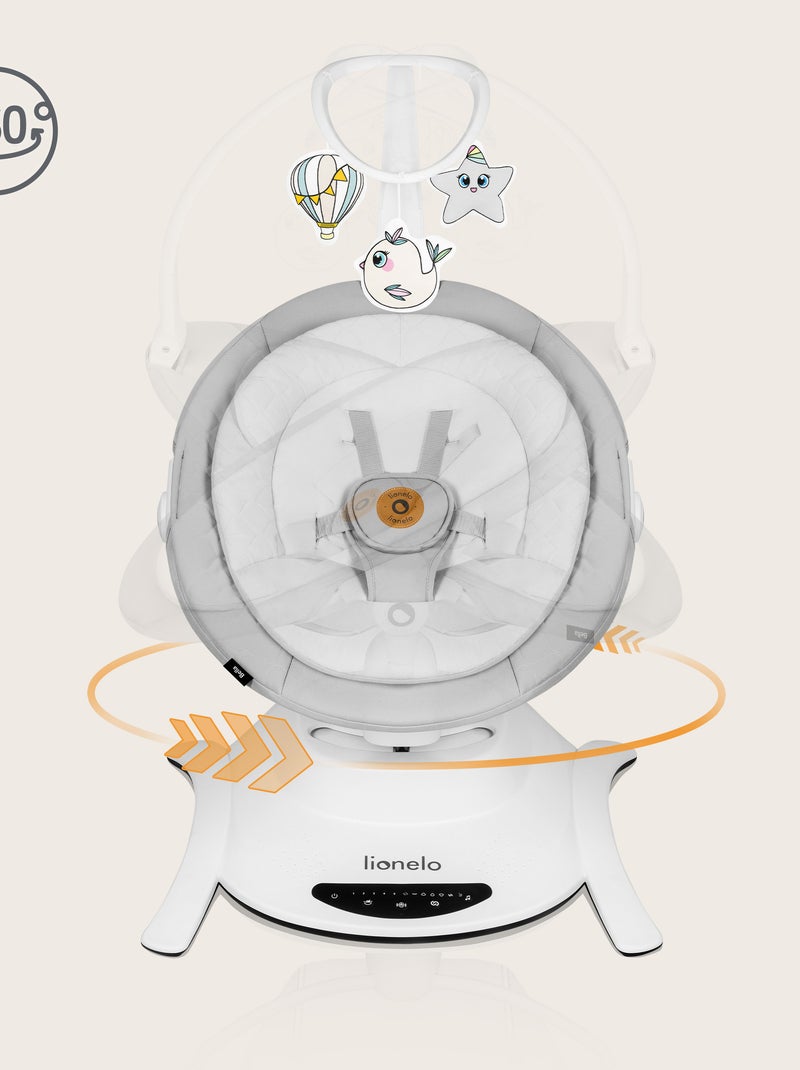 Elektrische 360° babyschommel LIONELO Bella – Lichtgewicht – 12 melodieën – 6 standen Grijs Wit - Kiabi