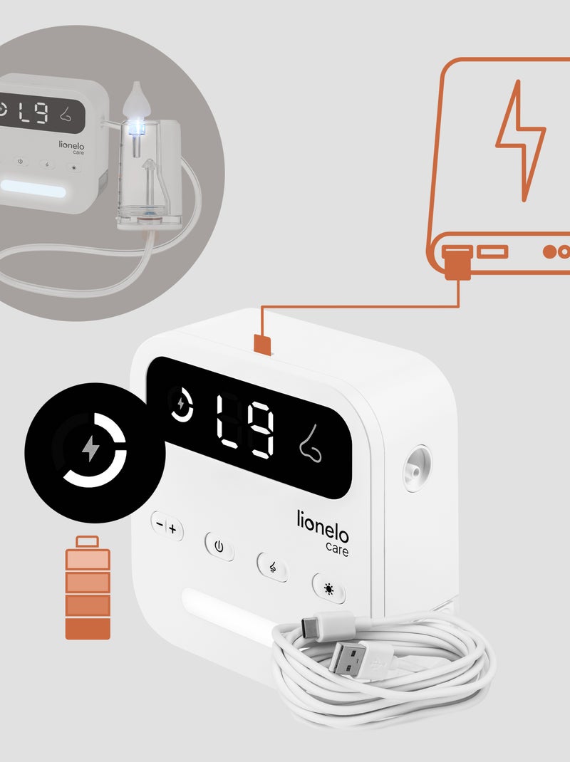 Elektrische neuszuiger LIONELO BabyAir Flow – 9 instelniveaus – 3 x opzetstukken – Stil Wit - Kiabi