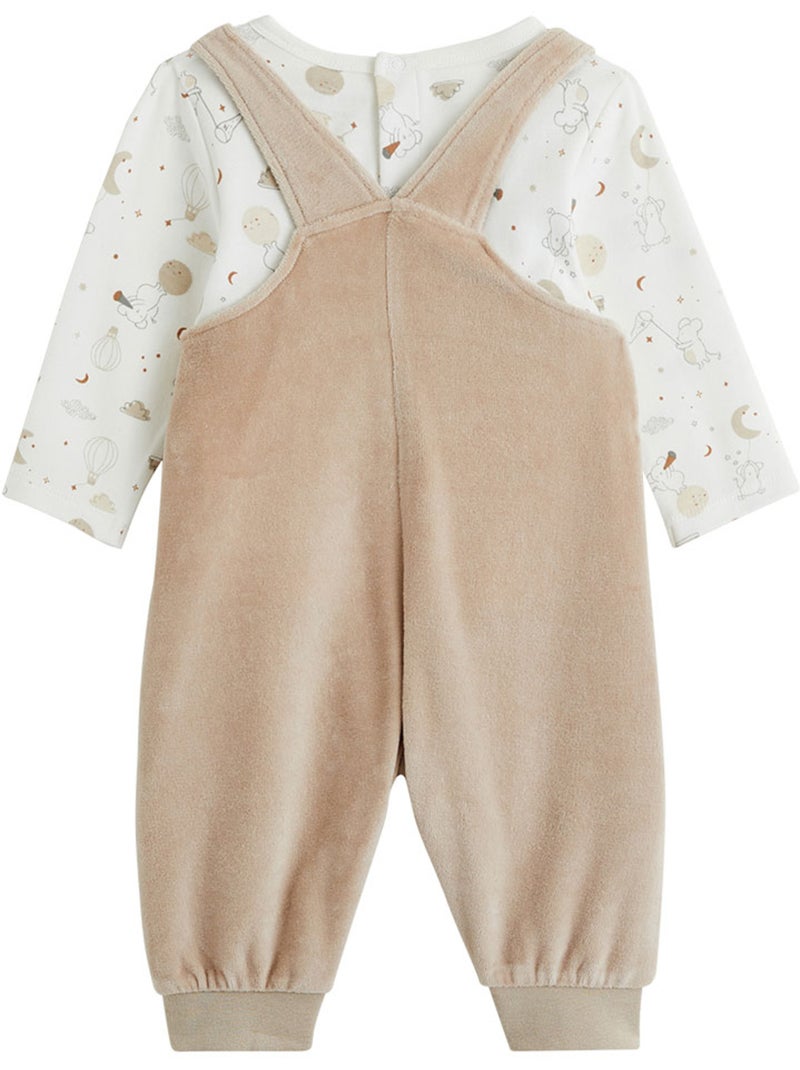 Eliah babyfluwelen tuinbroek en t-shirt set Bruin - Kiabi
