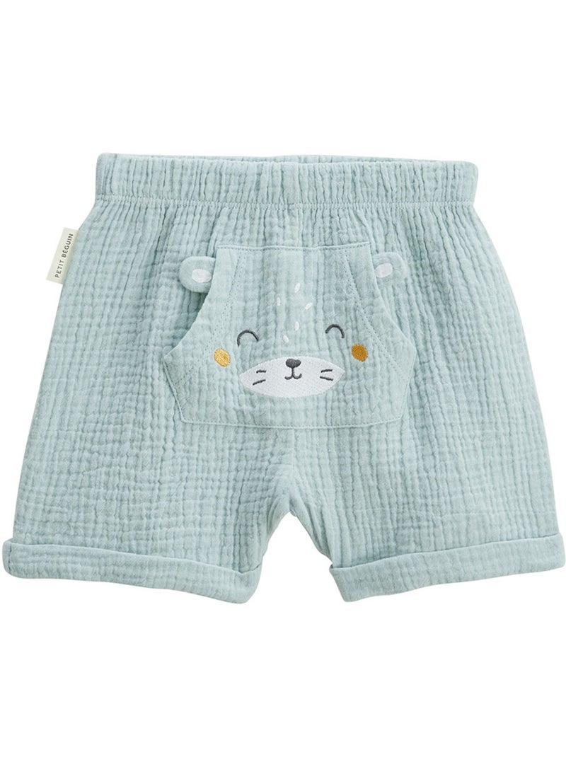 Elio baby set: t-shirt en short van katoenen gaas. Blauw - Kiabi
