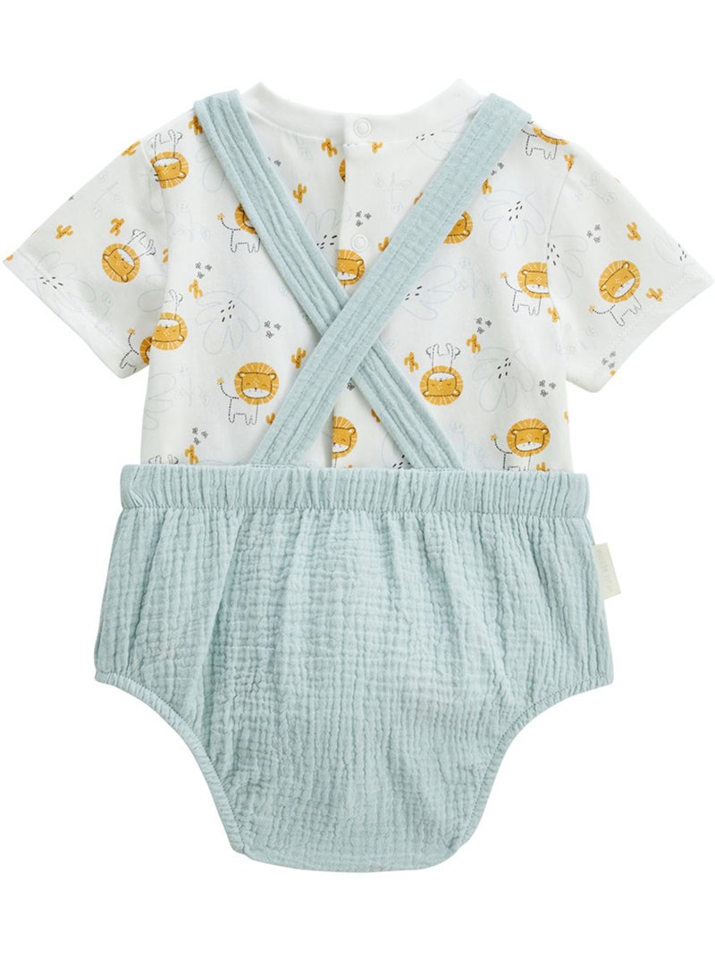 Elio babyoveralls en katoenen gaas T-shirt set Blauw - Kiabi