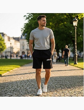 Ellesse - bermuda molletonné taille élastique à cordon, coupe droite