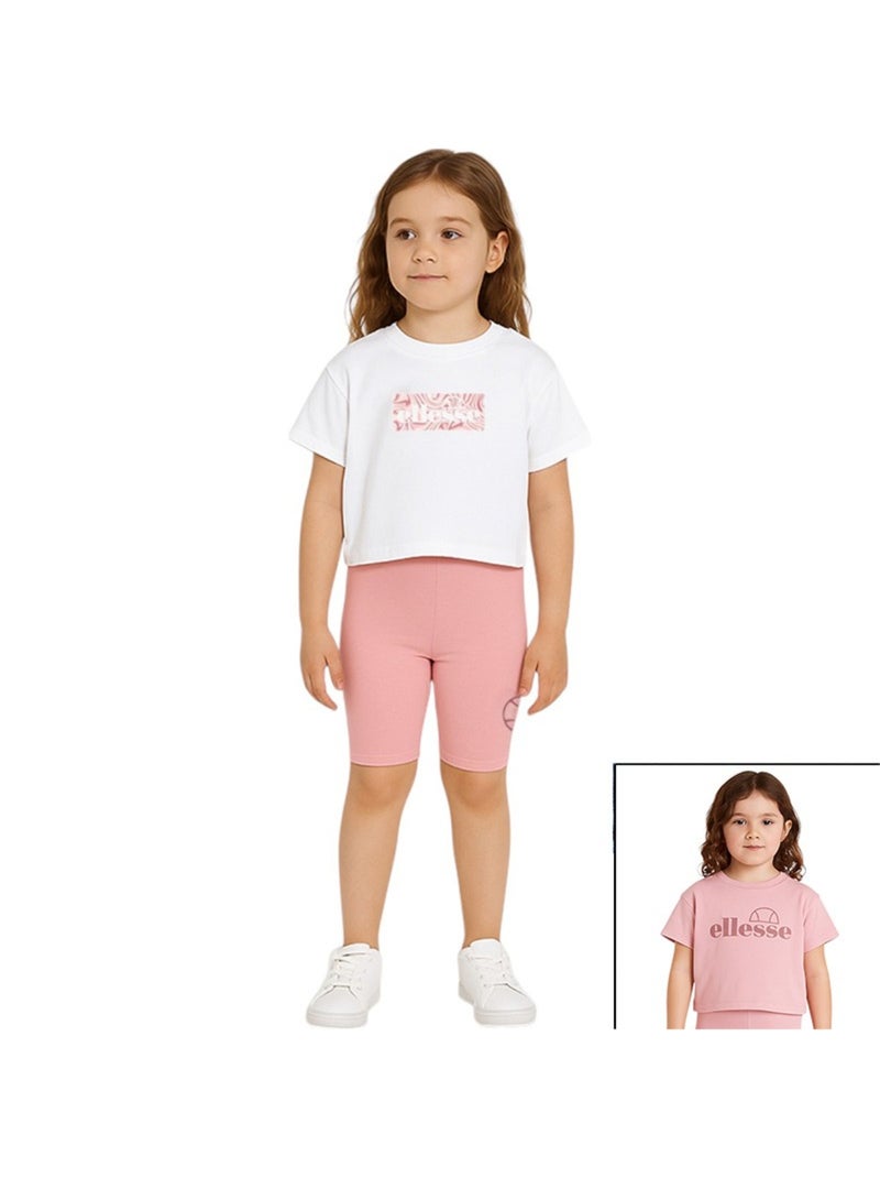 Ellesse - Pack 2 t-shirts et short cycliste fille ? imprim? Blanc - Kiabi