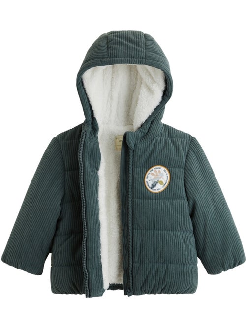 Elliott corduroy baby pufferjasje met sherpa voering en capuchon - Kiabi