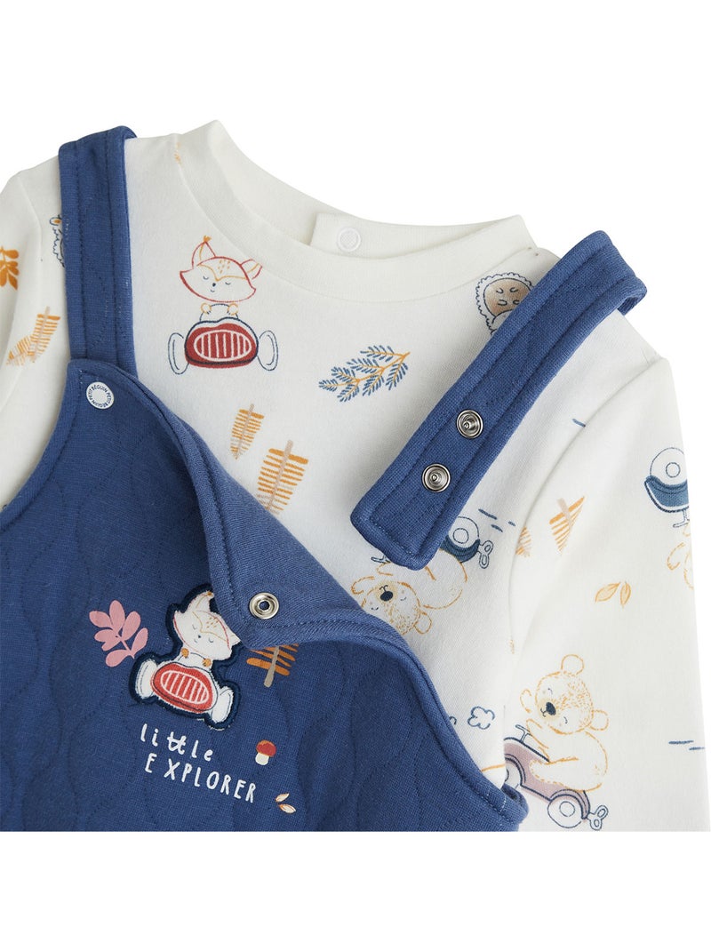 Emile gewatteerde katoenen babyoveralls en t-shirtset Blauw - Kiabi