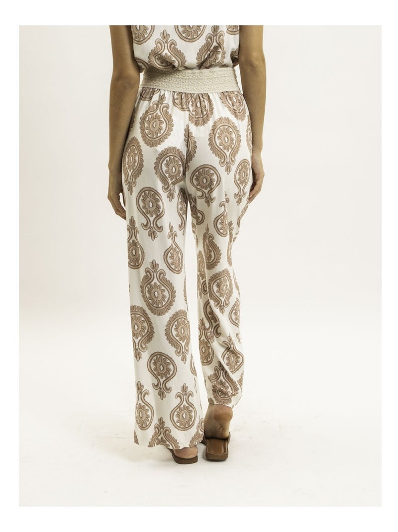 Emiline broek met patroon en wijde pasvorm Beige - Kiabi
