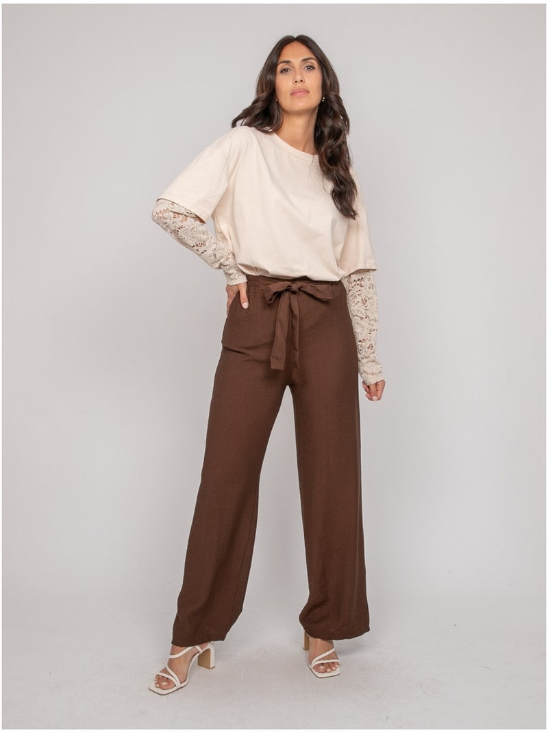 EMROSE wijde broek Bruin - Kiabi