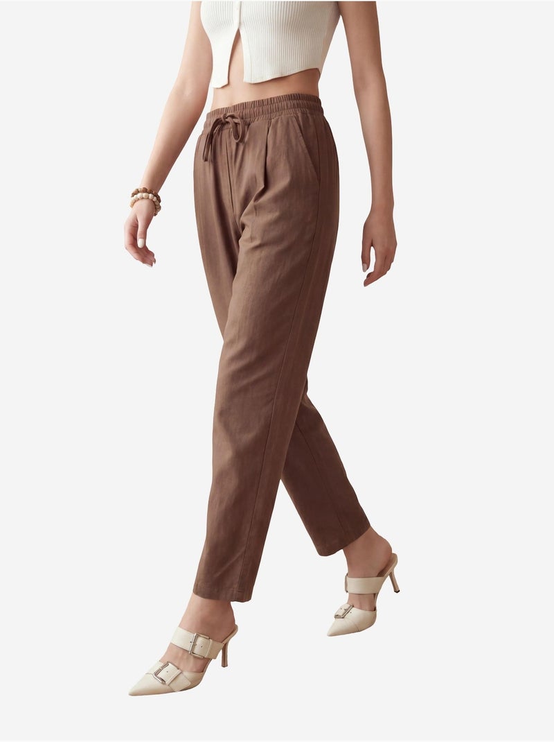 Enkel-lange broek met trekkoord in de taille en zak my fashion Chocoladebruin - Kiabi