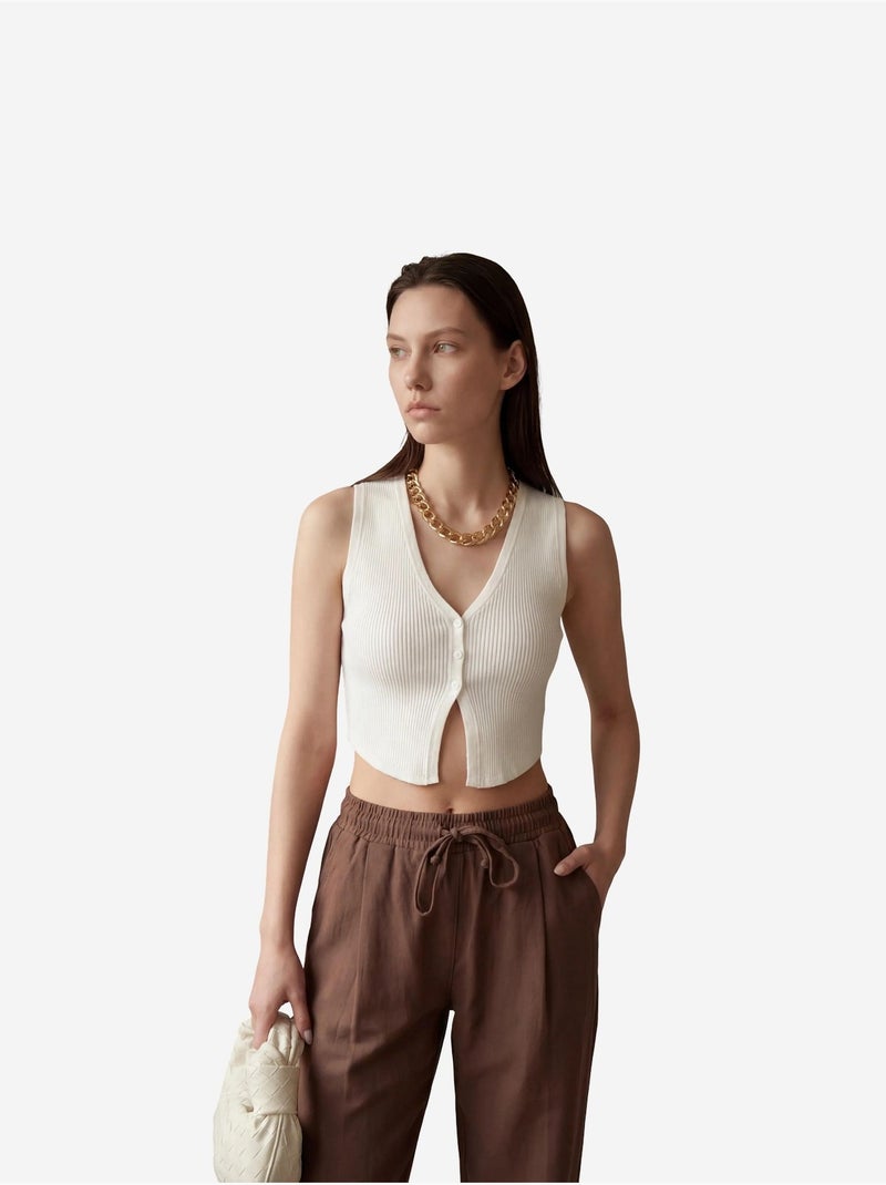 Enkel-lange broek met trekkoord in de taille en zak my fashion Chocoladebruin - Kiabi