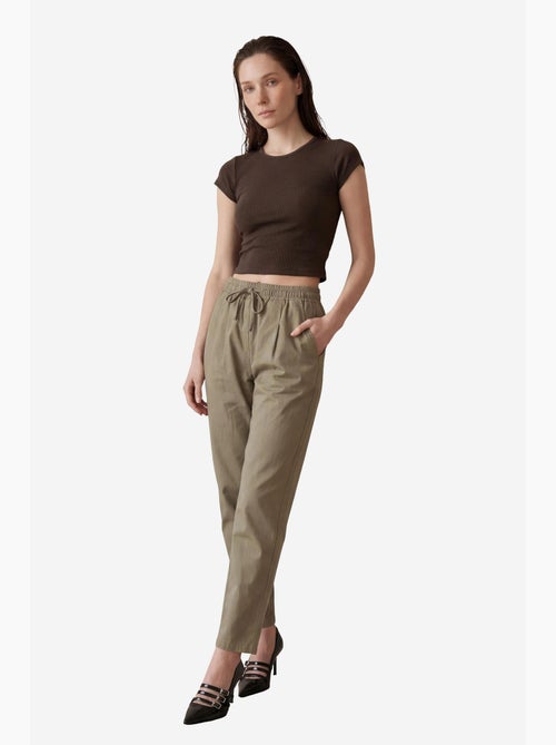 Enkel-lange broek met trekkoord in de taille en zak my fashion - Kiabi