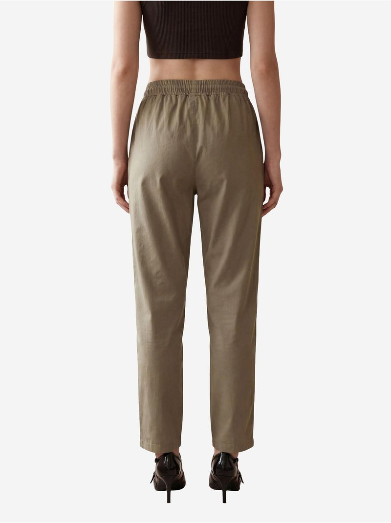 Enkel-lange broek met trekkoord in de taille en zak my fashion Kaki - Kiabi