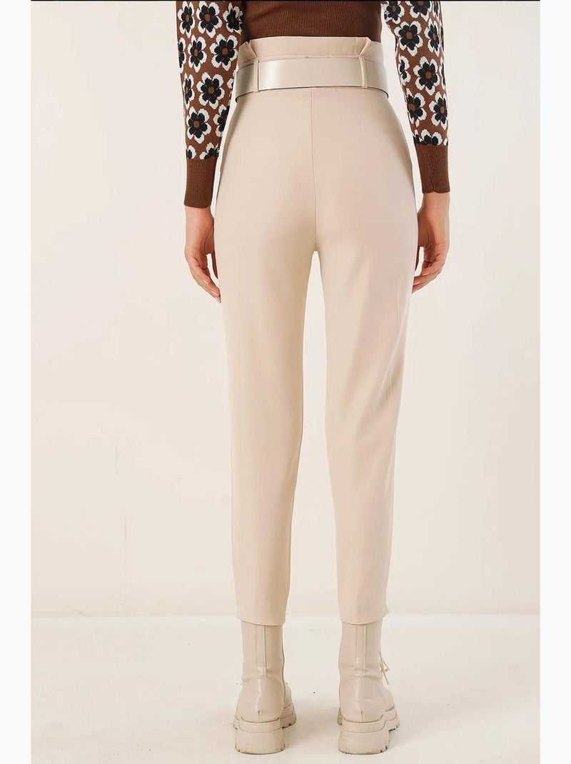 Enkelhoge rechte broek met strik bdart Crème - Kiabi