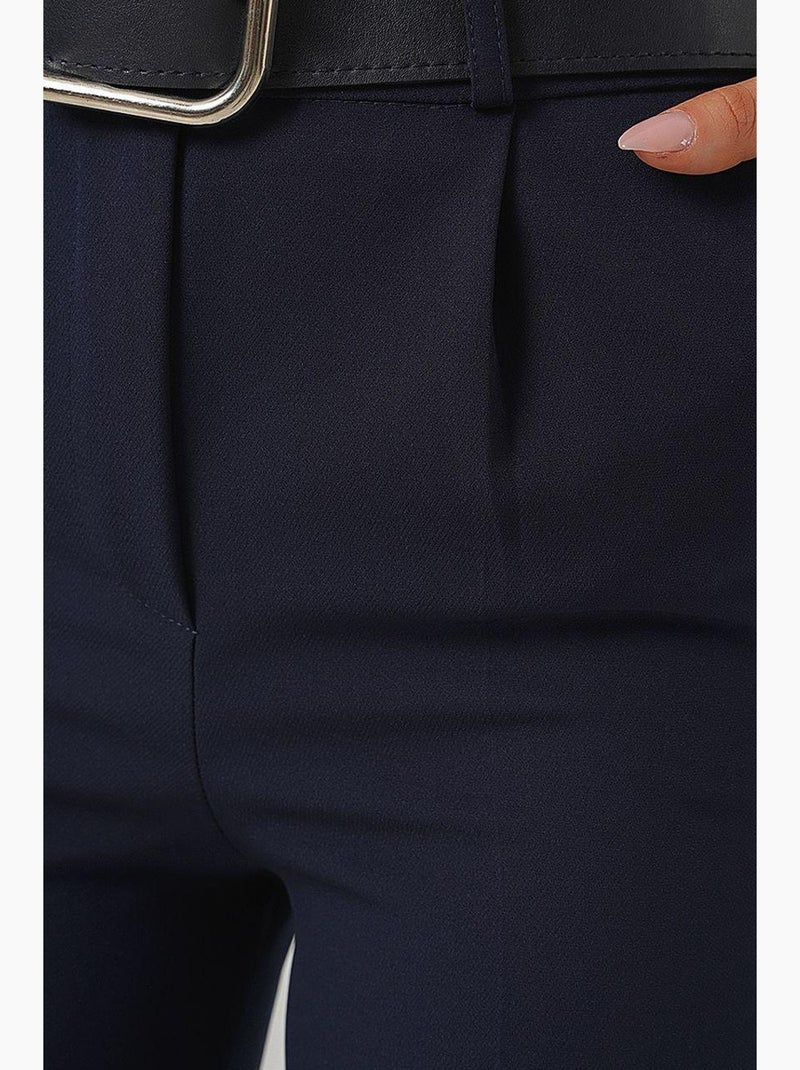 Enkelhoge rechte broek met strik bdart Marineblauw - Kiabi
