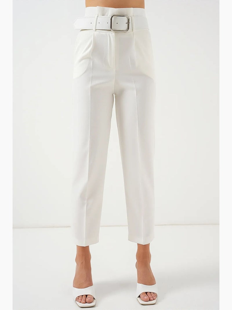 Enkelhoge rechte broek met strik bdart Wit - Kiabi