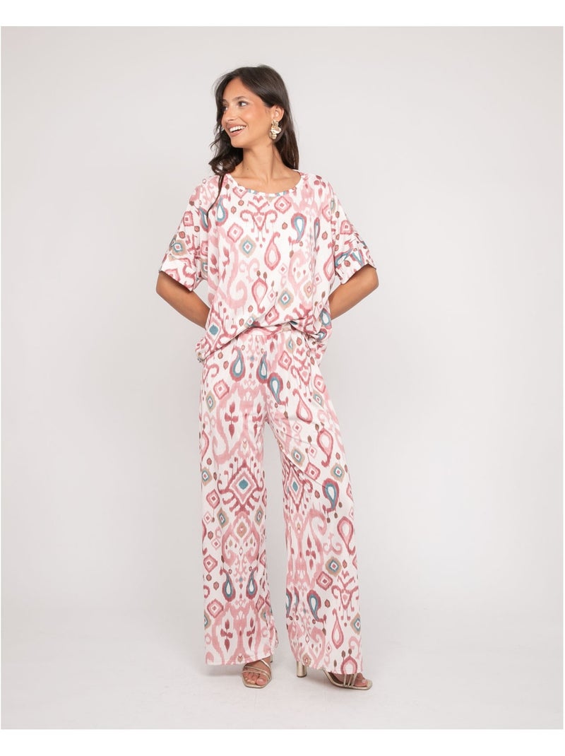 ENOLIA broek met patroon en wijde pasvorm Roze - Kiabi