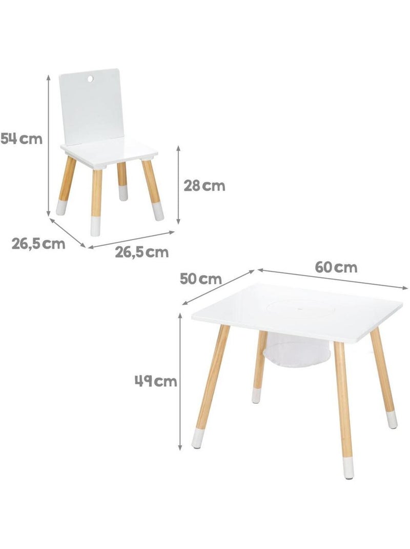 Ensemble 2 chaises et table enfant en bois avec filet de rangement - ROBA Blanc Beige Blanc - Kiabi
