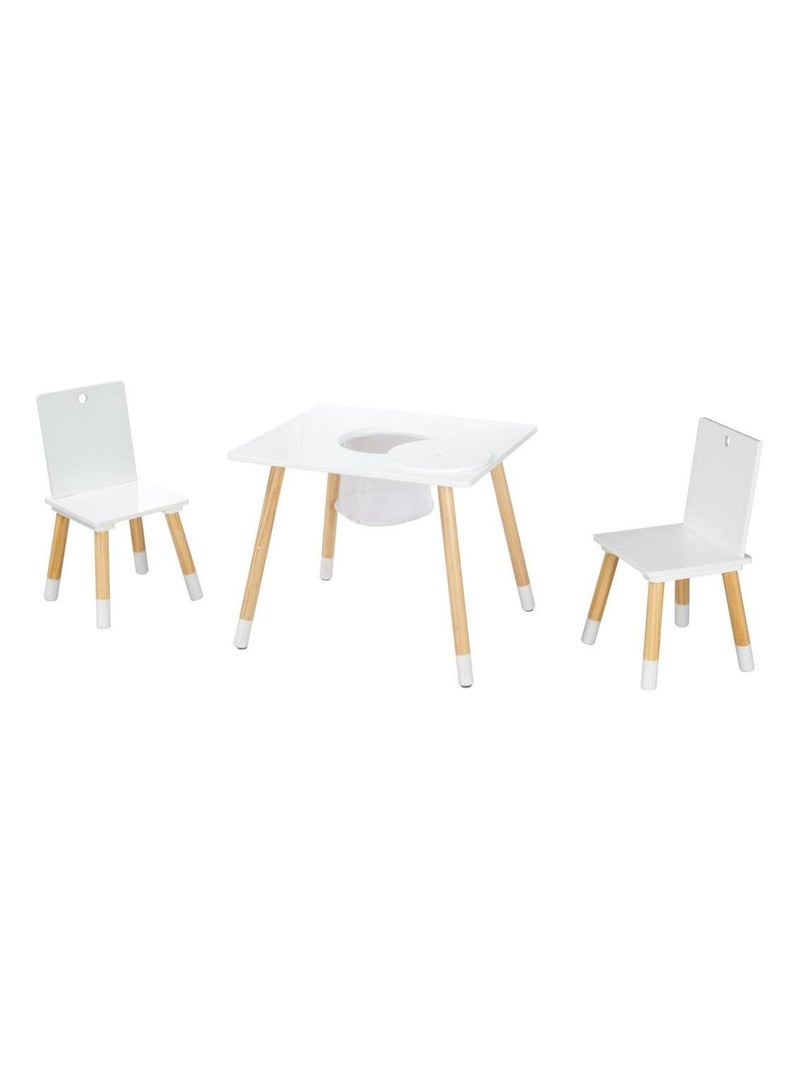 Ensemble 2 chaises et table enfant en bois avec filet de rangement - ROBA Blanc Beige Blanc - Kiabi