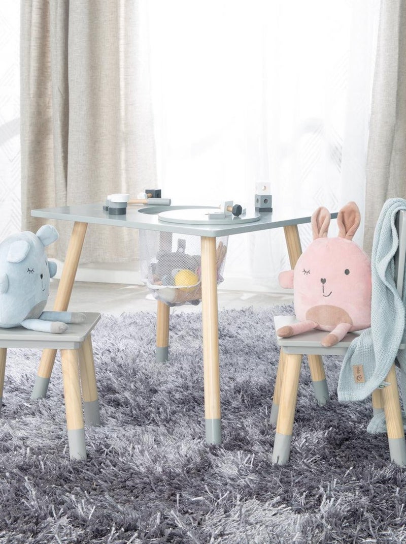Ensemble 2 chaises et table enfant en bois avec filet de rangement - ROBA Gris Beige Gris - Kiabi