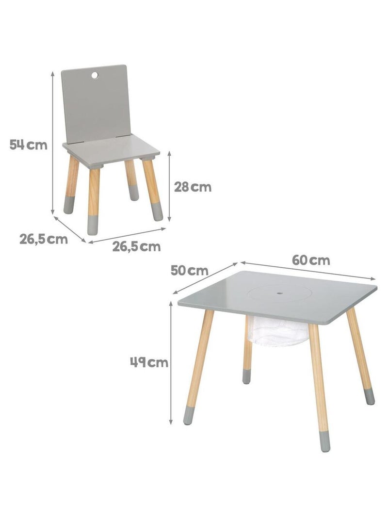 Ensemble 2 chaises et table enfant en bois avec filet de rangement - ROBA Gris Beige Gris - Kiabi