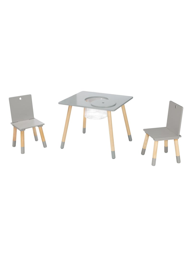 Ensemble 2 chaises et table enfant en bois avec filet de rangement - ROBA Gris Beige Gris - Kiabi