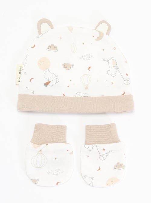 Ensemble 2 pièces -  bonnet et paire de moufles 'Petit Béguin' - Kiabi