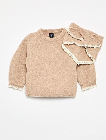 Ensemble 2 pièces - pull + foulard avec détails en macramé