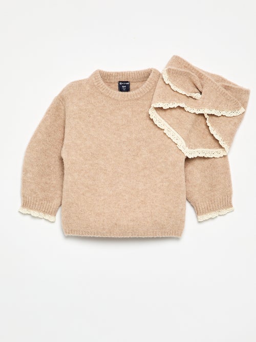 Ensemble 2 pièces - pull + foulard avec détails en macramé - Kiabi