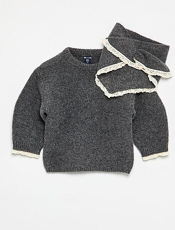 Ensemble 2 pièces - pull + foulard avec détails en macramé