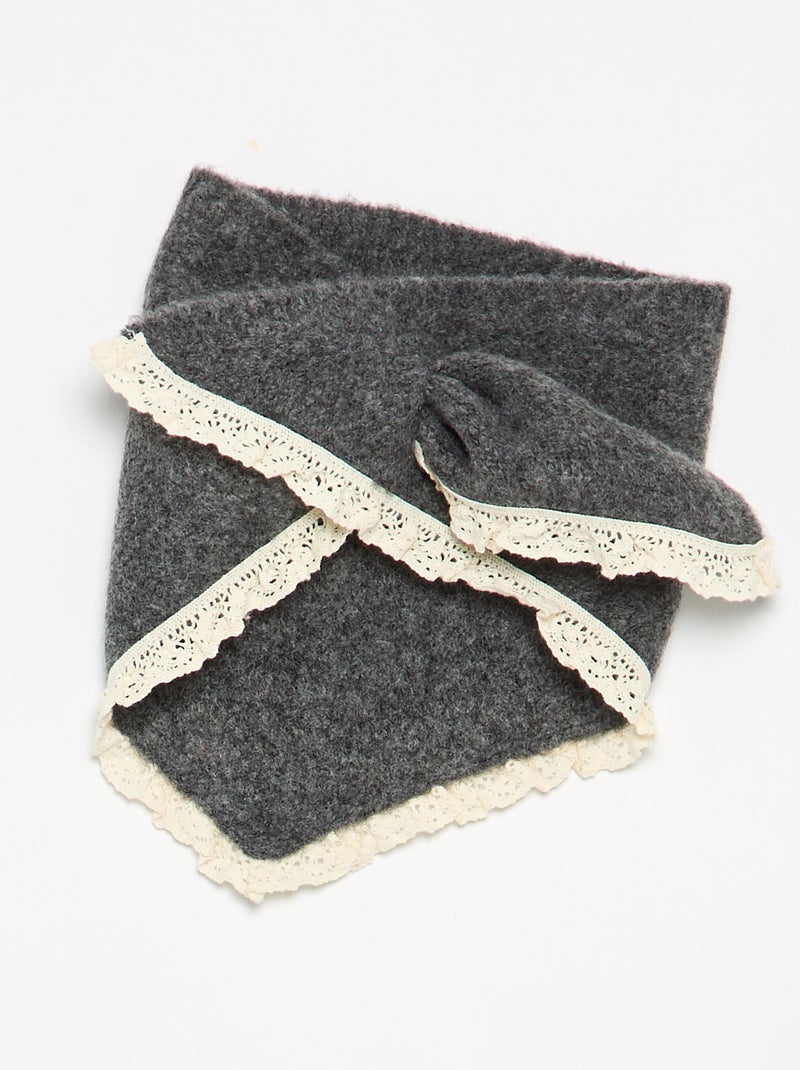 Ensemble 2 pièces - pull + foulard avec détails en macramé Gris - Kiabi