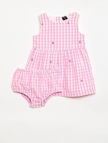 Ensemble 2 pièces - Robe vichy sans manches en popeline de coton + culotte