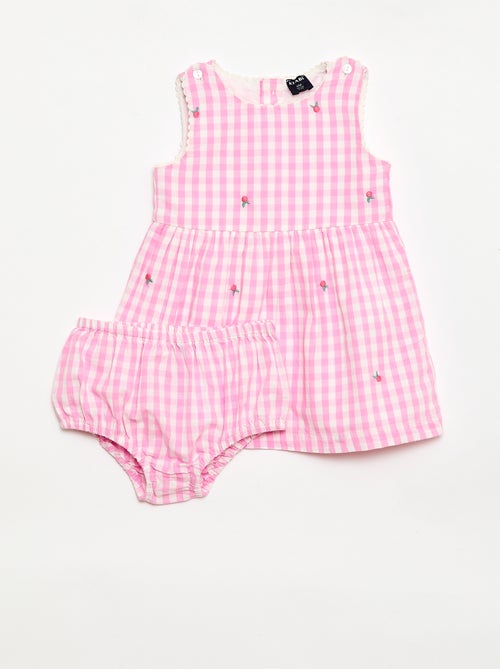 Ensemble 2 pièces - Robe vichy sans manches en popeline de coton + culotte - Kiabi