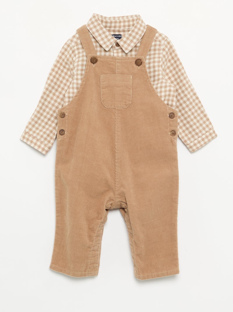 Ensemble 2 pièces - Salopette longue + Chemise à manches longues Beige - Kiabi