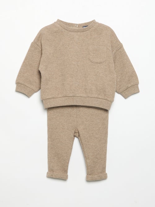Ensemble 2 pièces en maille côtelée - Sweat + pantalon - Kiabi Ensemble 2 pièces en maille côtelée - Sweat + pantalon - Kiabi