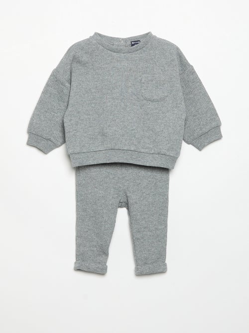 Ensemble 2 pièces en maille côtelée - Sweat + pantalon - Kiabi