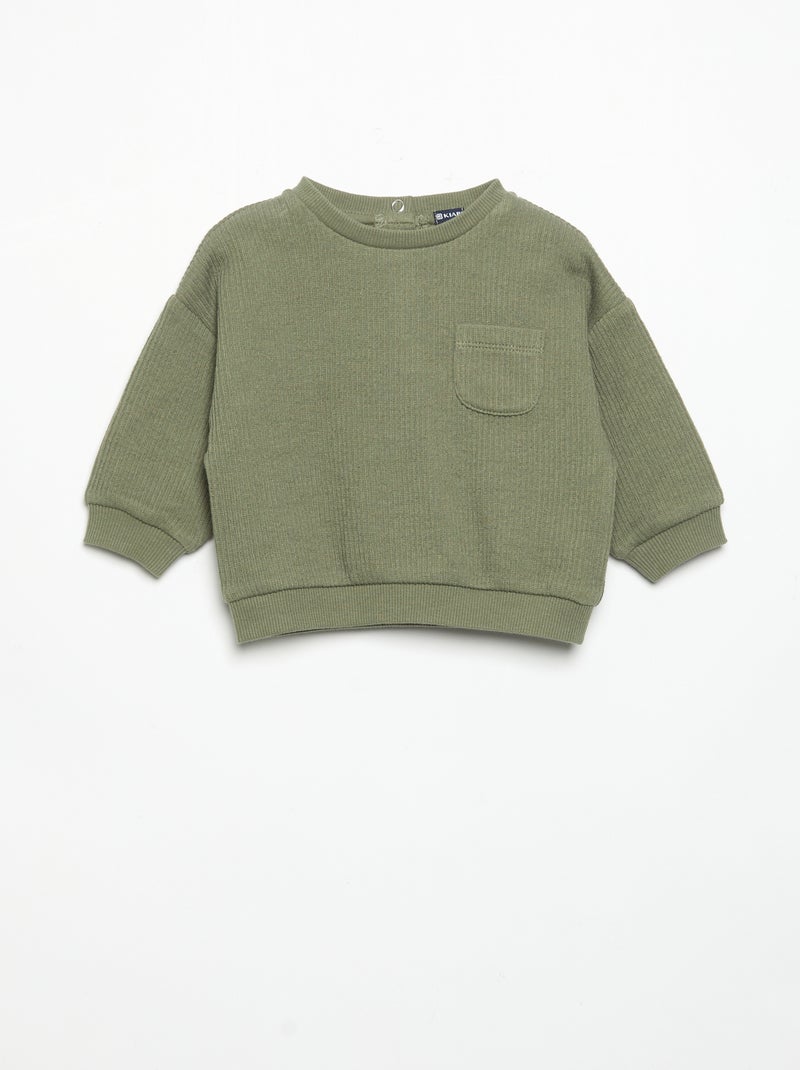 Ensemble 2 pièces en maille côtelée - Sweat + pantalon Vert - Kiabi