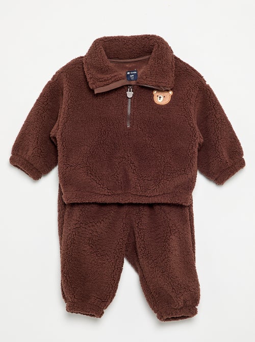 Ensemble 2 pièces en matière moutonnée - Sweat + pantalon - Kiabi