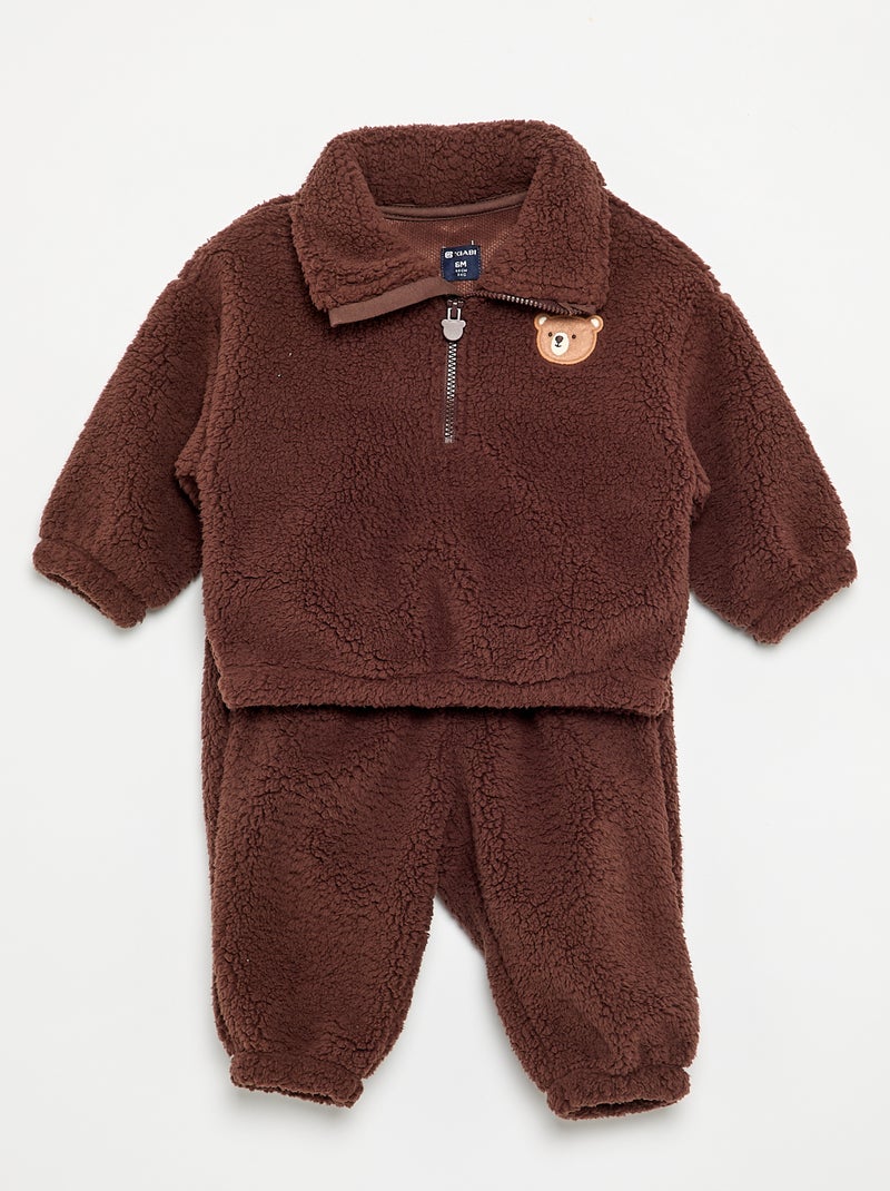 Ensemble 2 pièces en matière moutonnée - Sweat + pantalon Marron - Kiabi