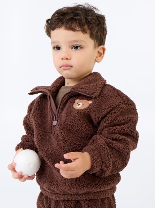 Ensemble 2 pièces en matière moutonnée - Sweat + pantalon - Kiabi