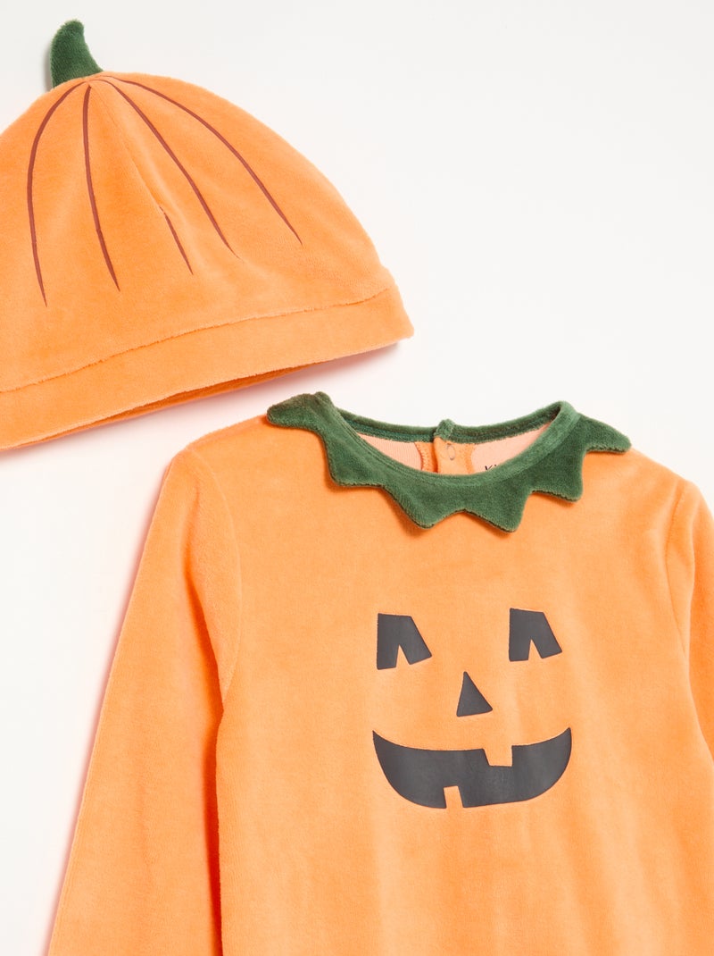 Ensemble 2 pièces en velours 'Halloween'  - pyjama dors bien + bonnet Orange - Kiabi
