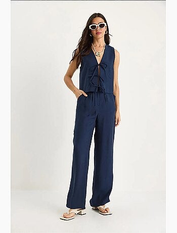 Ensemble 2 pièces en modal avec gilet noué et pantalon ample taille haute lucci