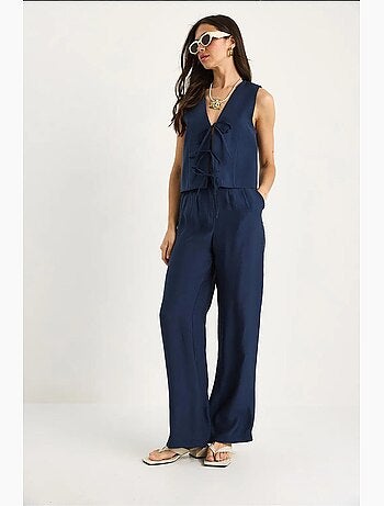 Ensemble 2 pièces en modal avec gilet noué et pantalon ample taille haute lucci