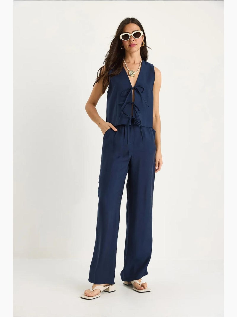 Ensemble 2 pièces gilet et pantalon large en modal lucci Bleu marine - Kiabi