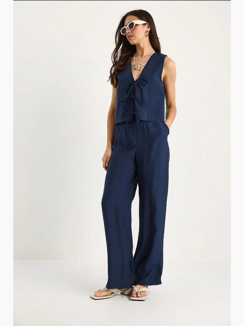 Ensemble 2 pièces gilet et pantalon large en modal lucci Bleu marine - Kiabi