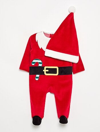 Ensemble 2 pièces 'Noël' en velours - pyjama dors bien + bonnet