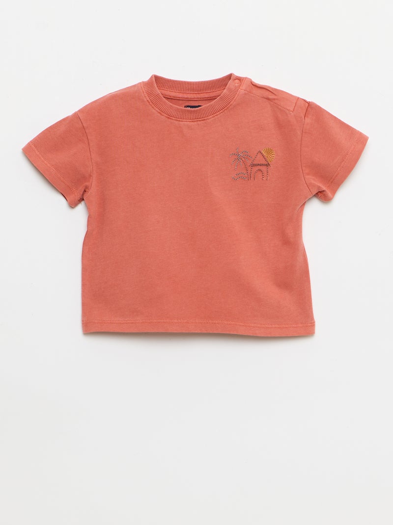 Ensemble 2 pièces tee-shirt brodé + short Rouge - Kiabi