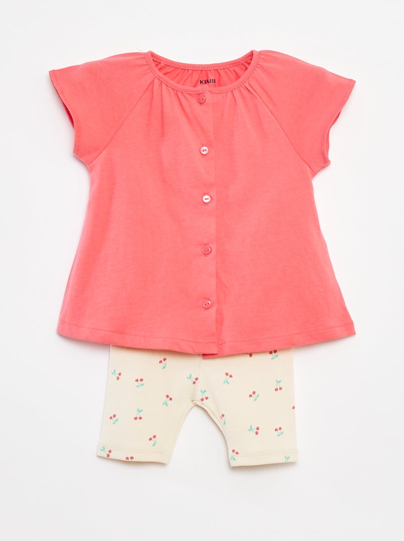 Ensemble 2 pièces tee-shirt + legging imprimé Rose - Kiabi