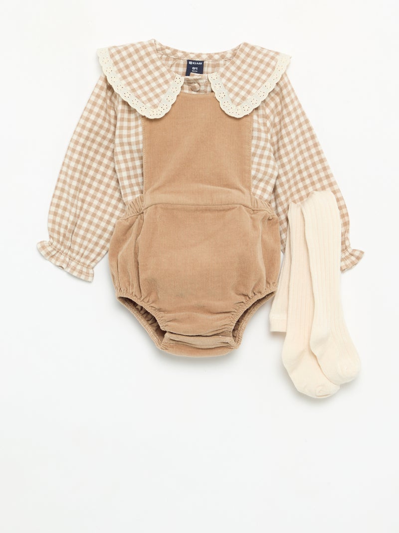 Ensemble 3 pièces - Barboteuse + blouse + paire de collants Beige - Kiabi