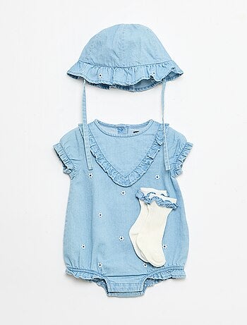 Ensemble 3 pièces barboteuse + chapeau + chaussettes