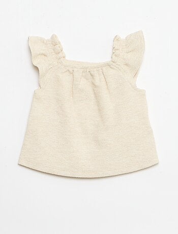 Ensemble 3 pièces en maille côtelée - short + T-shirt + bob